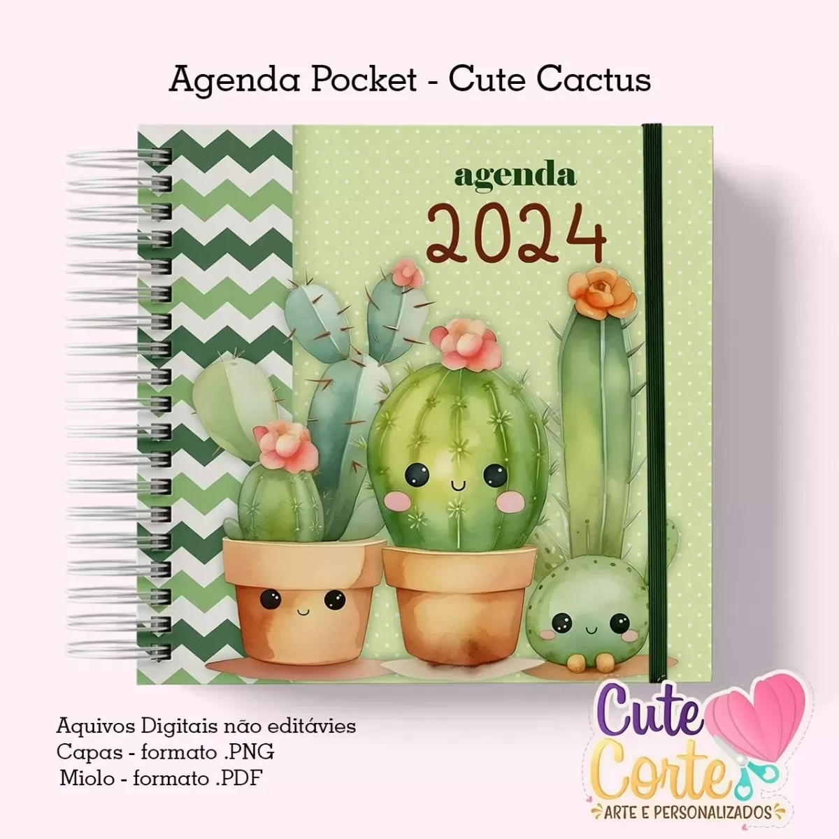 Agenda Pocket ( 4 capas/1miolo) – Cactus Cute 1DPP – Cute Corte