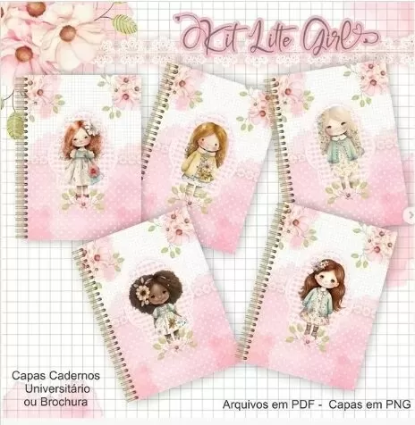 Arquivo Digital – Capas para cadernos – Kit Litle Girl – Crys