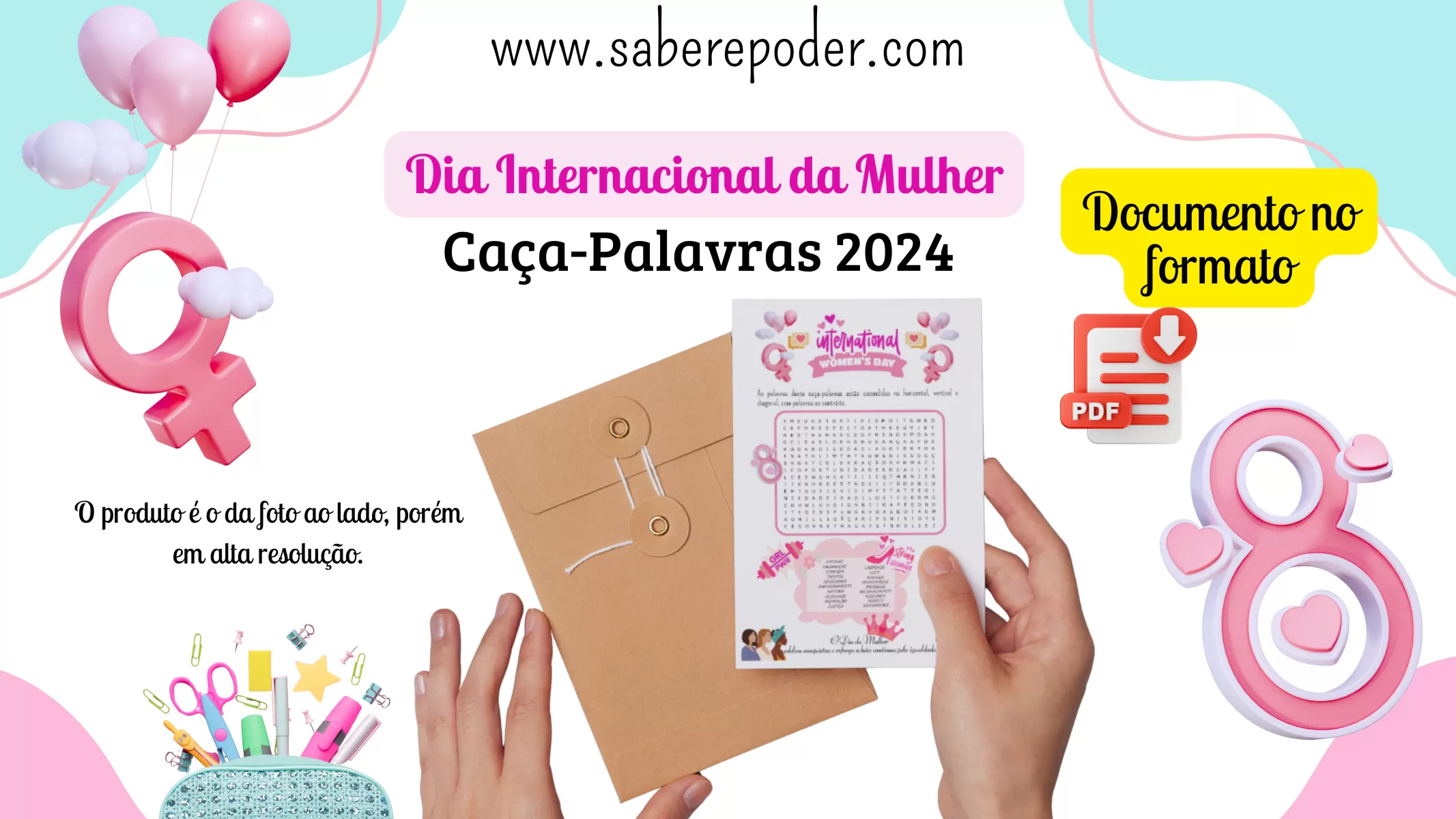 Caça-Palavras 2024 - Dia Internacional  da Mulher