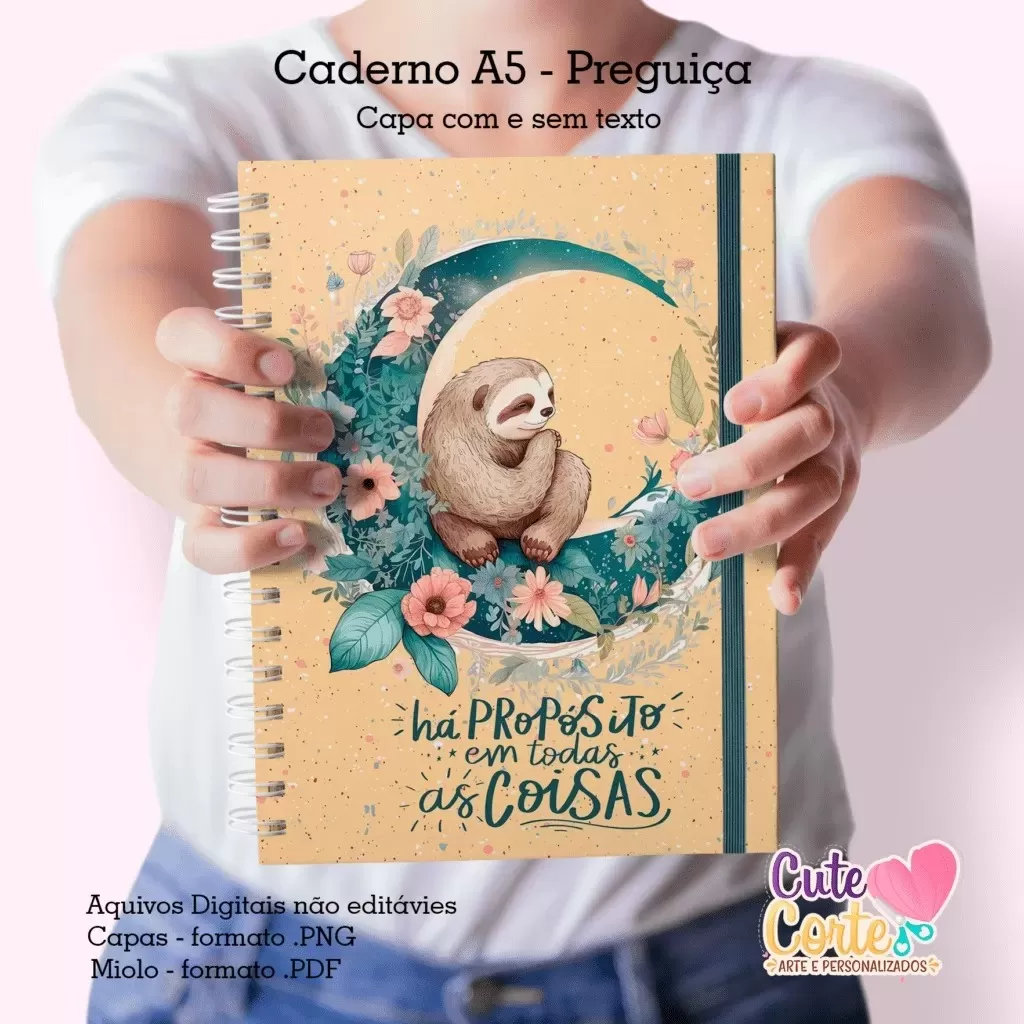 Caderno Pautado A5 + Bloquinho A6 – Preguiça (Cute Corte)