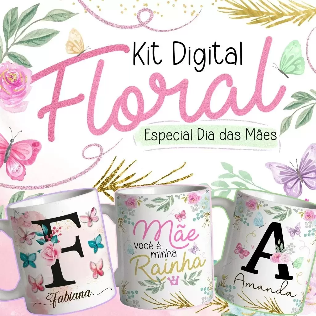 Estampas Canecas Floral Alfabeto – Dia das Mães – Abacaxi Sublimático