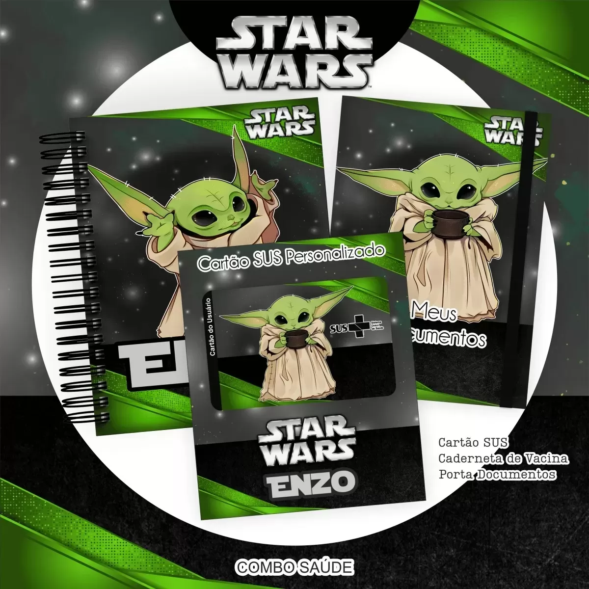 Kit Completo Baby Yoda | Star Wars – Escolar | Saúde – Encadernação – Pamella Vieira