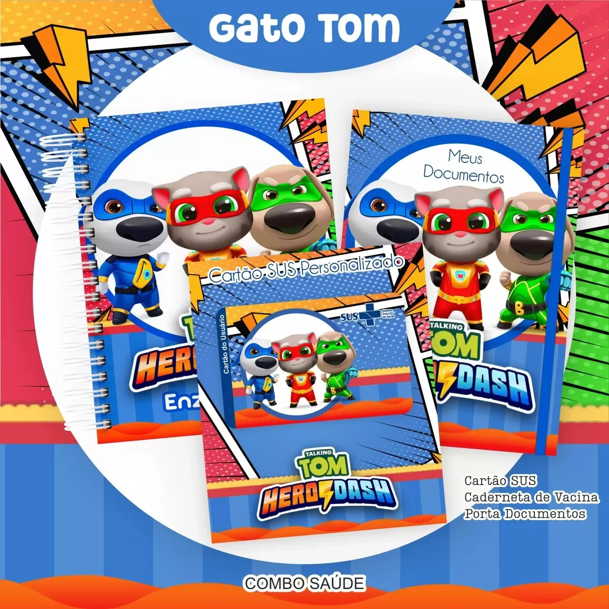 Kit Completo – Gato Tom Escolar | Saúde – Encadernação 2024 – Pamella Vieira