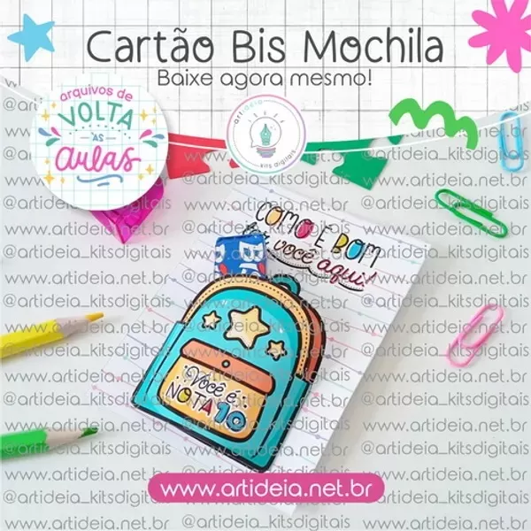 Kit Digital – Cartão Bis Mochila Volta às Aulas – Adição (Art Ideia)