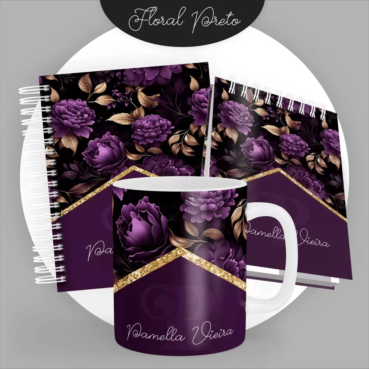 Kit Encadernação – Floral Preto 2024 – Pamella Vieira