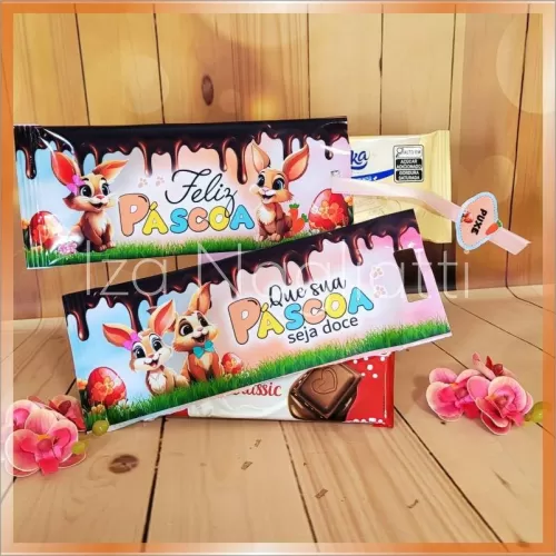 2 modelos de embalagens para barra de chocolate 80 grs – Páscoa (Iza)