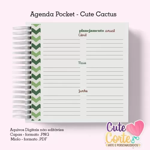 Agenda Pocket ( 4 capas/1miolo) – Cactus Cute 1DPP – Cute Corte