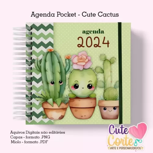 Agenda Pocket ( 4 capas/1miolo) – Cactus Cute 1DPP – Cute Corte
