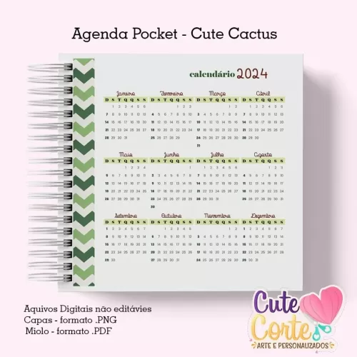 Agenda Pocket ( 4 capas/1miolo) – Cactus Cute 1DPP – Cute Corte