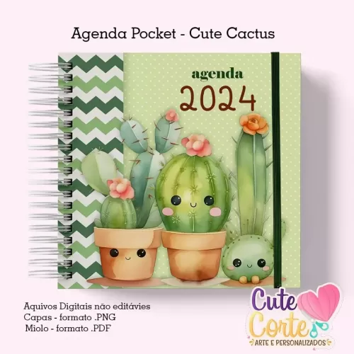 Agenda Pocket ( 4 capas/1miolo) – Cactus Cute 1DPP – Cute Corte