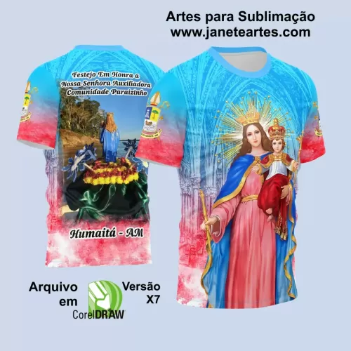 Arte Estampa Camisa Azul 2024 - Nossa Senhora Auxiliadora 2024 - Religião Arte Estampa Camisa Azul 2024 - Nossa Senhora Auxiliadora 2024 - Religião