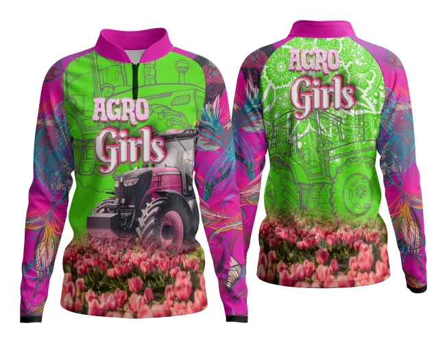 Camisa feminina que traz design vibrante e moderno, destacando a força e a beleza da mulher do campo em cores harmoniosas e impactantes.