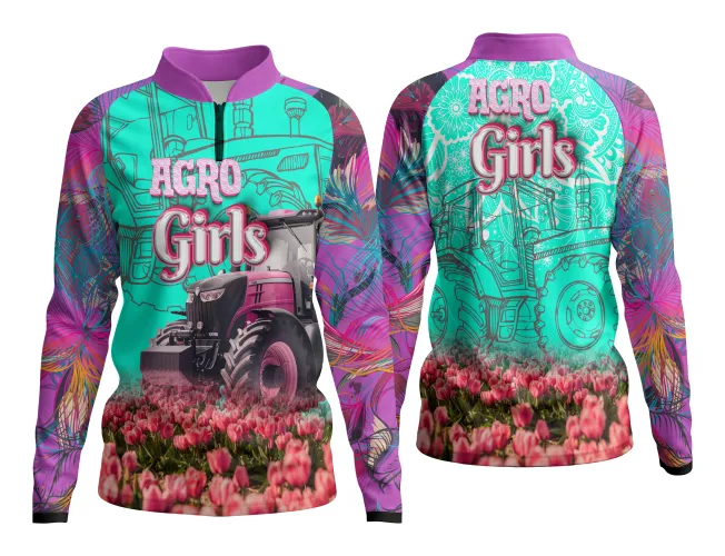 Camisa com design estilizado AgroDivas que destaca a força feminina no campo com cores vibrantes e traços modernos, ideal para quem ama o universo agro.