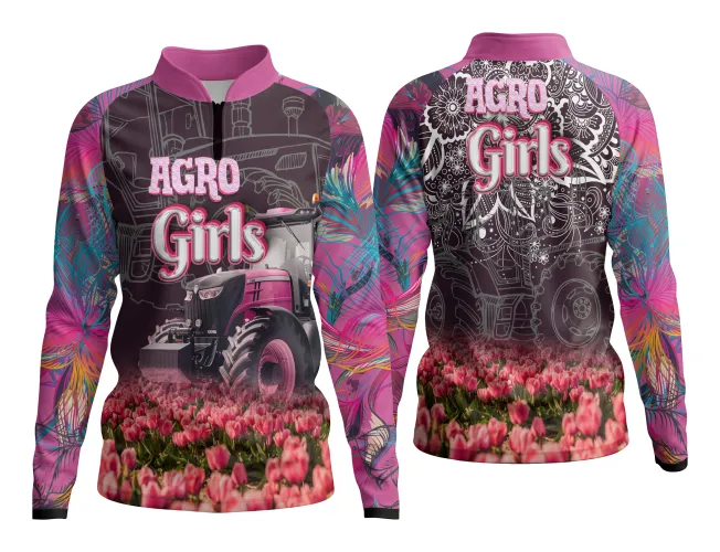 Imagem de uma camisa vibrante e estampa grande que destaca o estilo AgroDivas com cores marcantes e design moderno.