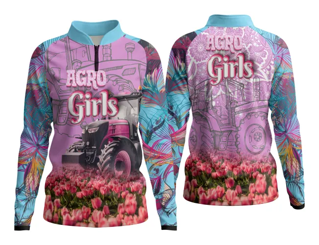 Foto da camisa AgroDivas, destacando design moderno e estilo único que valoriza o universo feminino do campo com cores vibrantes e detalhes especiais.