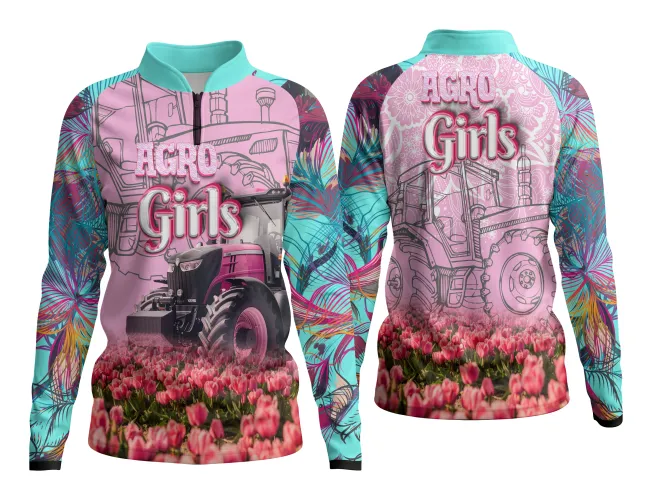 Camisa com  estampa grande, exibindo desenho inspirado no universo agro com toque feminino e moderno, ideal para quem valoriza o campo com estilo marcante.