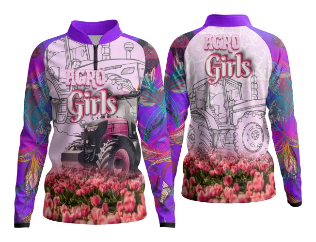 Camisa com estampa grande, tema AgroDivas destaque com design vibrante, mostrando estilo e personalidade ligada ao universo rural.