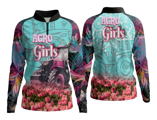 Camisa com estampa grande, destacando design vibrante e cheio de personalidade com tema AgroDivas.