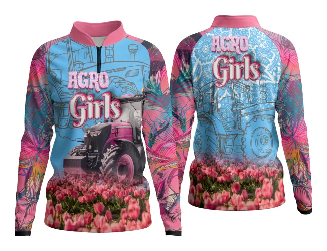 Camisa com estampa grande tema AgroDivas, mostrando estilo rural e empoderamento feminino com design vibrante e moderno.