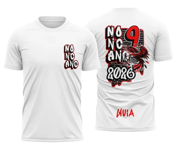 Camisa com logo no peito e estampa grande nas costas mostrando uma arara vermelha em voo, cores vibrantes que destacam a peça e trazem um visual moderno e atraente para qualquer ocasião escolar ou casual.