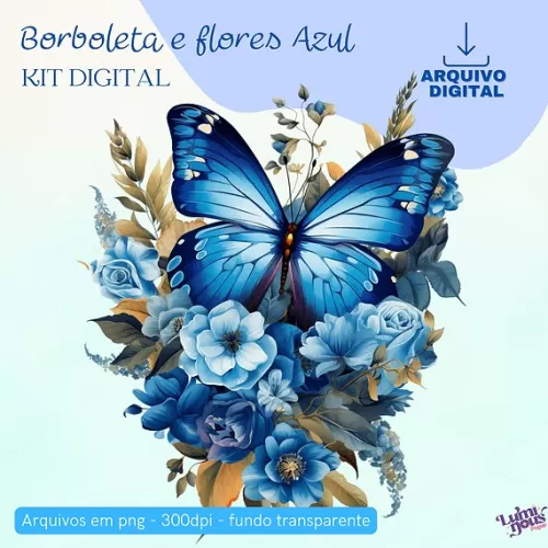 Borboletas e Flores Azuis – Kit Digital