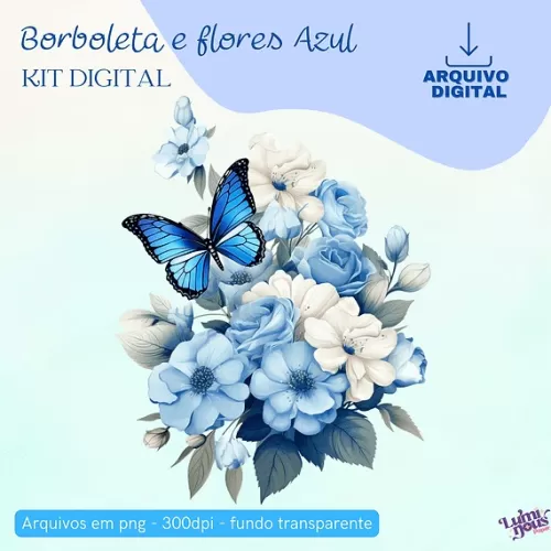 Borboletas e Flores Azuis – Kit Digital