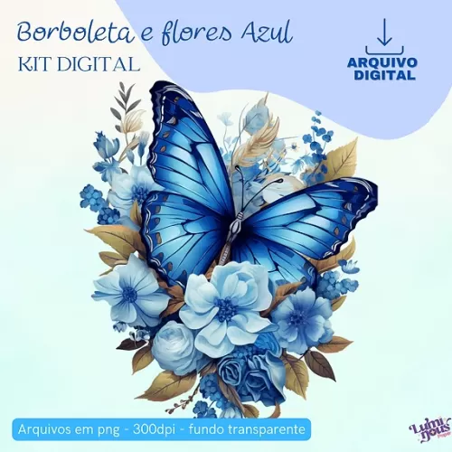 Borboletas e Flores Azuis – Kit Digital