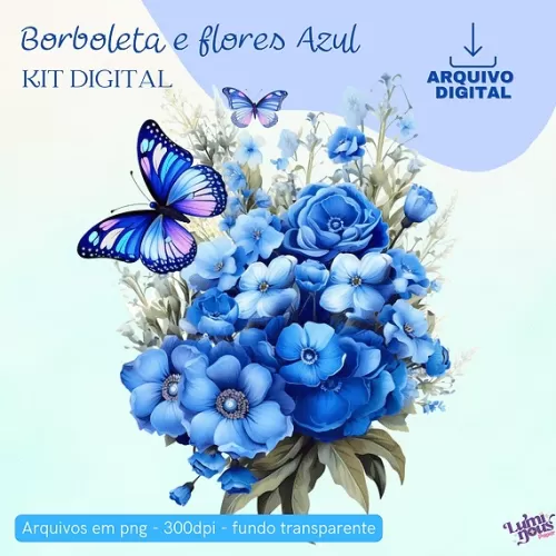 Borboletas e Flores Azuis – Kit Digital