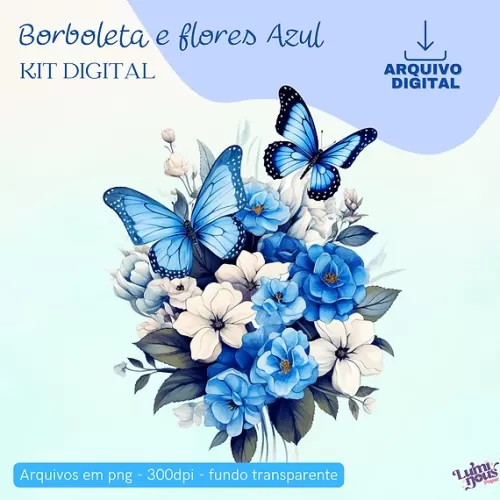 Borboletas e Flores Azuis – Kit Digital