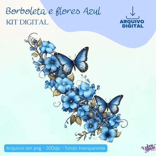 Borboletas e Flores Azuis – Kit Digital