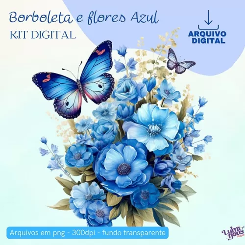 Borboletas e Flores Azuis – Kit Digital