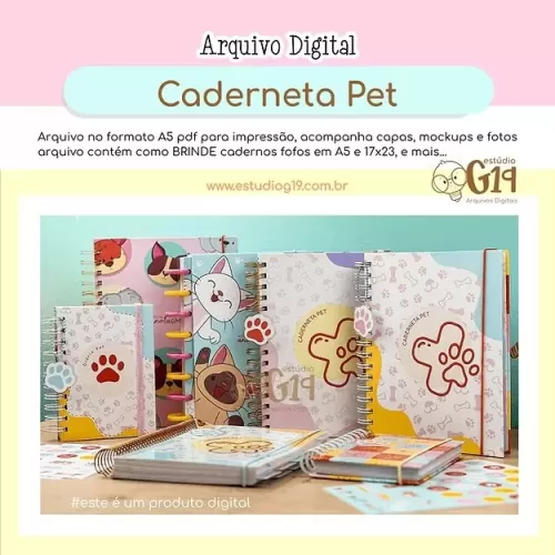 Caderneta Pet+ BRINDE (cadernos cat e dog) – Estúdio G19