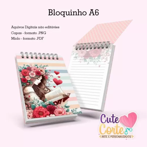 Caderno A5 – (Miolo Versículos + Miolo Pautado) + Bloquinho A6 – Rosas 1 (Cute Corte)