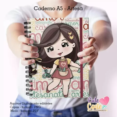 Caderno Pautado A5 – Artesã ( 3 Capas / 1 miolo)- Cute Corte