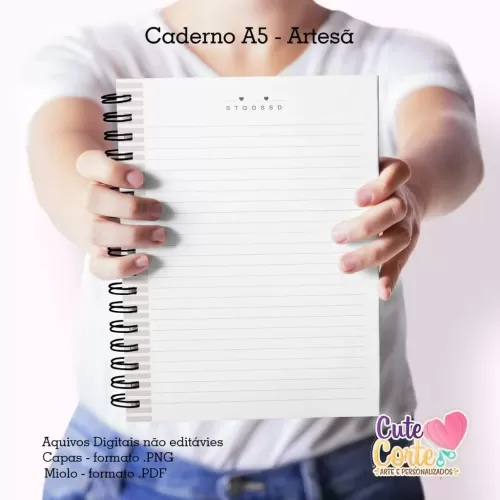 Caderno Pautado A5 – Artesã ( 3 Capas / 1 miolo)- Cute Corte