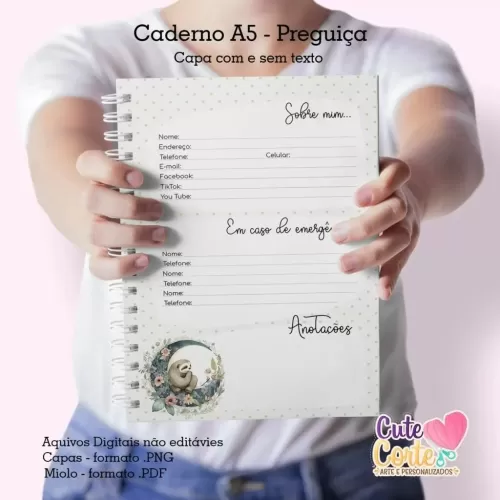 Caderno Pautado A5 + Bloquinho A6 – Preguiça (Cute Corte)