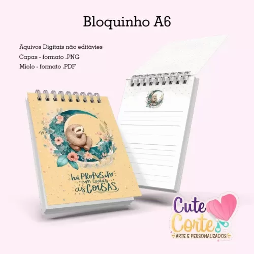Caderno Pautado A5 + Bloquinho A6 – Preguiça (Cute Corte)