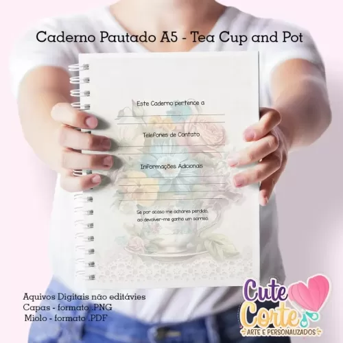 Caderno Pautado A5 + Bloquinho A6 – Tea Cup and Pot – Cute Corte