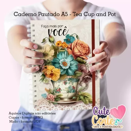 Caderno Pautado A5 + Bloquinho A6 – Tea Cup and Pot – Cute Corte