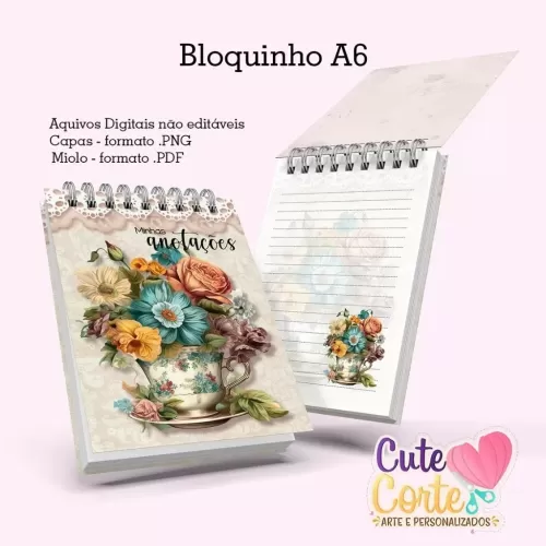 Caderno Pautado A5 + Bloquinho A6 – Tea Cup and Pot – Cute Corte