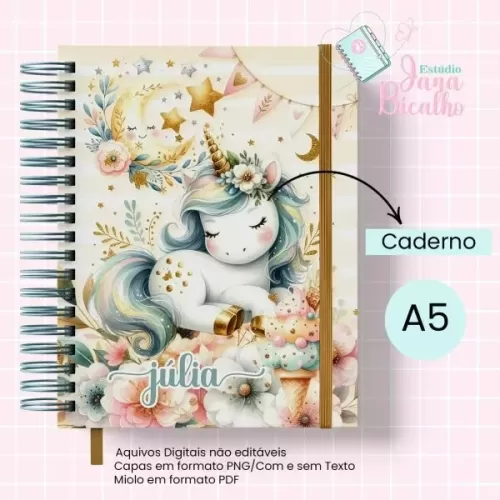 Caderno Pautado A5 | Coleção Cute Unicorn N4 – Jana Bicalho