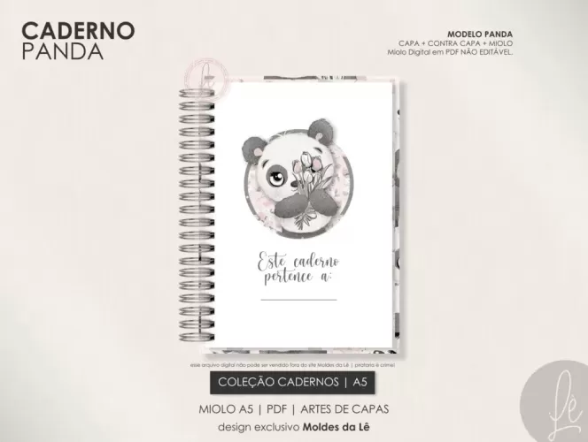 Caderno Pautado A5 – Panda (Moldes da Lê)