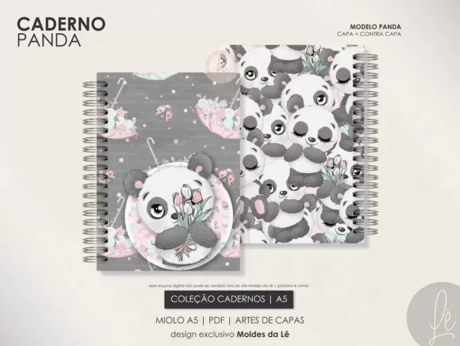 Caderno Pautado A5 – Panda (Moldes da Lê)