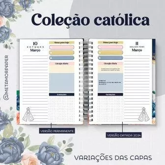 Coleção Católica Agenda  2024 - Planner - Blocos - Calendários - Metamorpaper