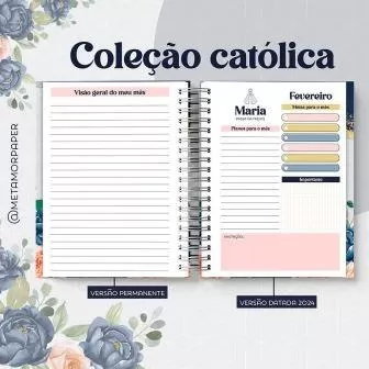 Coleção Católica Agenda  2024 - Planner - Blocos - Calendários - Metamorpaper