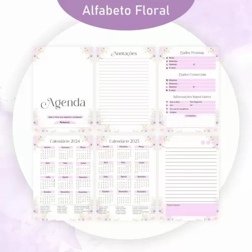 Combo Alfabeto Floral Lilás – Encadernação 2024 (Pamella Vieira)