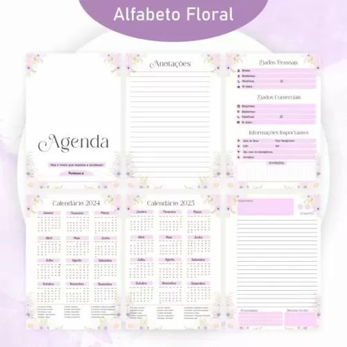 Combo Alfabeto Floral Lilás – Encadernação 2024 (Pamella Vieira)