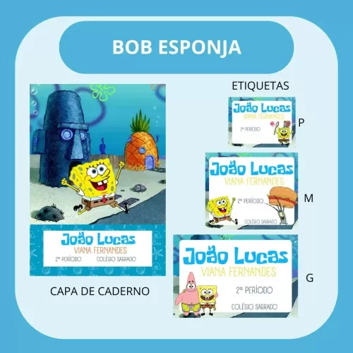 Etiquetas Escolares – Volta Às Aulas 2024 – Bob Esponja – Hully Personalizados