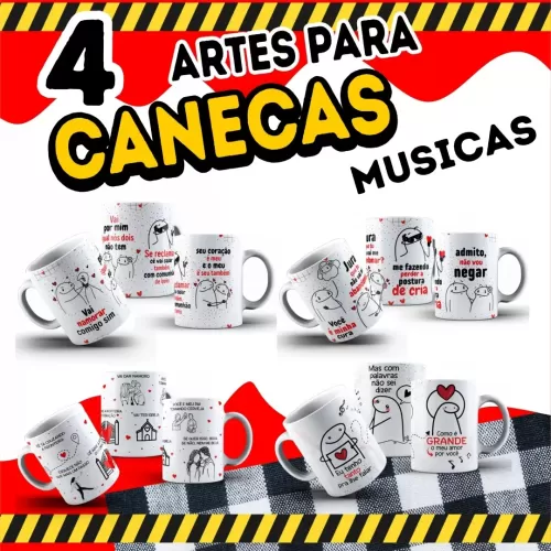 Kit 4 Artes Para Canecas Músicas Sublimação em Corel