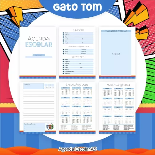 Kit Completo – Gato Tom Escolar | Saúde – Encadernação 2024 – Pamella Vieira